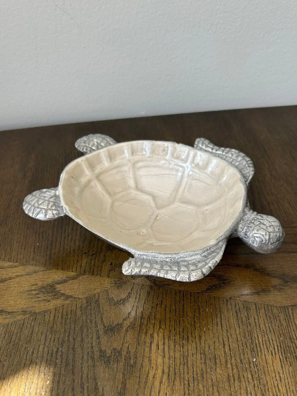 Ceramic and Silver Metal Coated Turtle Design Candy Dish